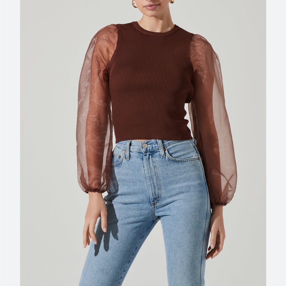 ASTR The Label Austin’s Chocolate Brown Chiffon Open Back Sweater Top NWT M